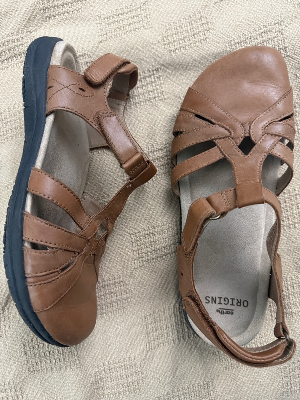 Earth Origins Cognac Brown Leather Slingback Sandals